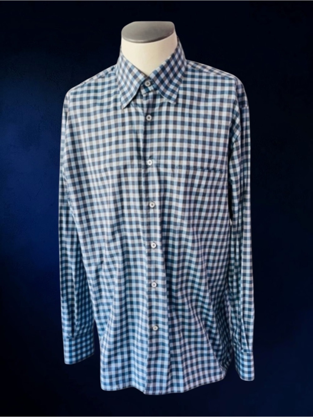 CANALI Mens Blue Check Sport Shirt Size XL